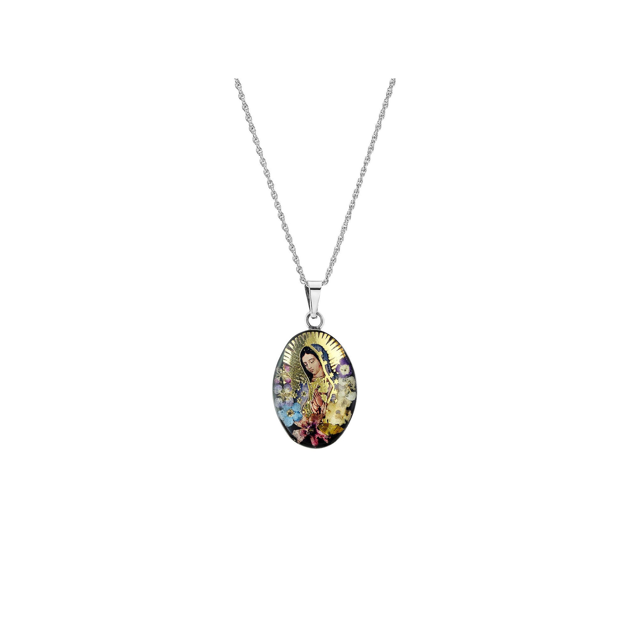 Athra NJ Inc Sterling Silver Dried Flower Virgin of Guadalupe Pendant Neck