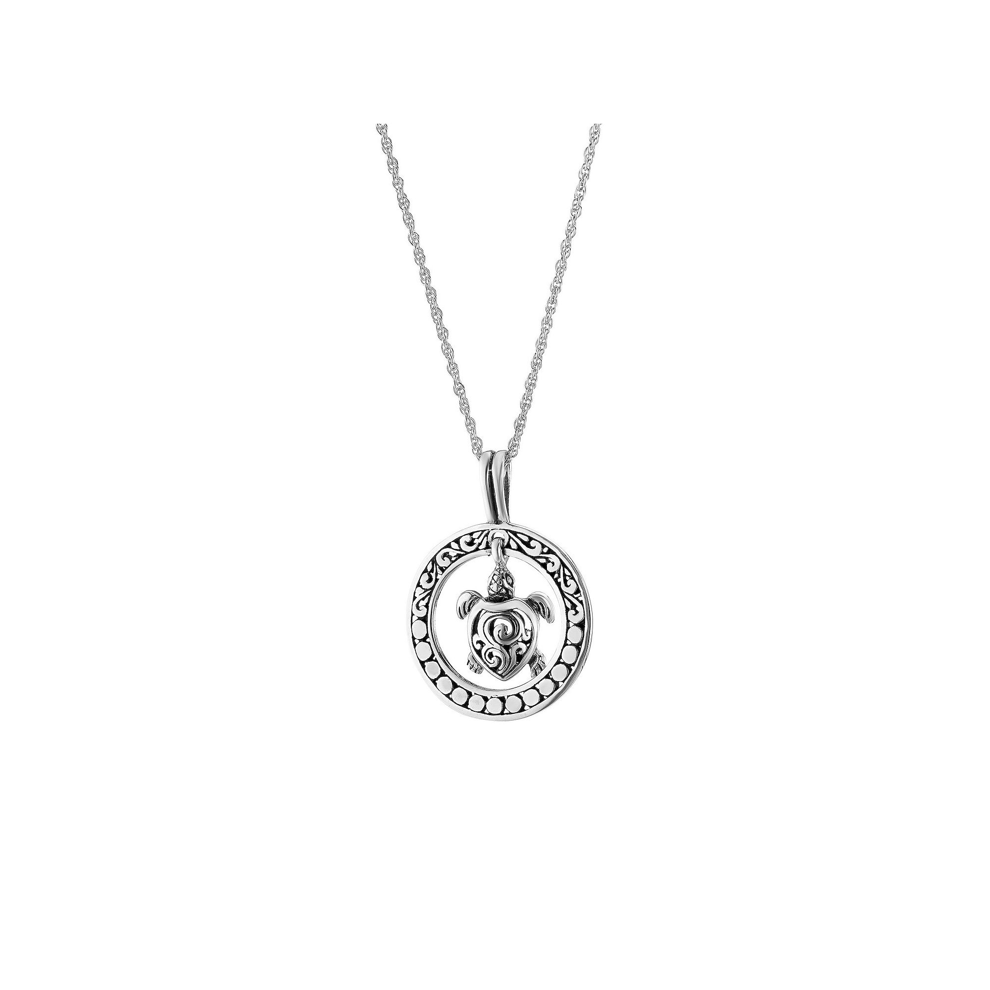 Athra NJ Inc Sterling Silver Round Turtle Drop Pendant Necklace, Womens, 