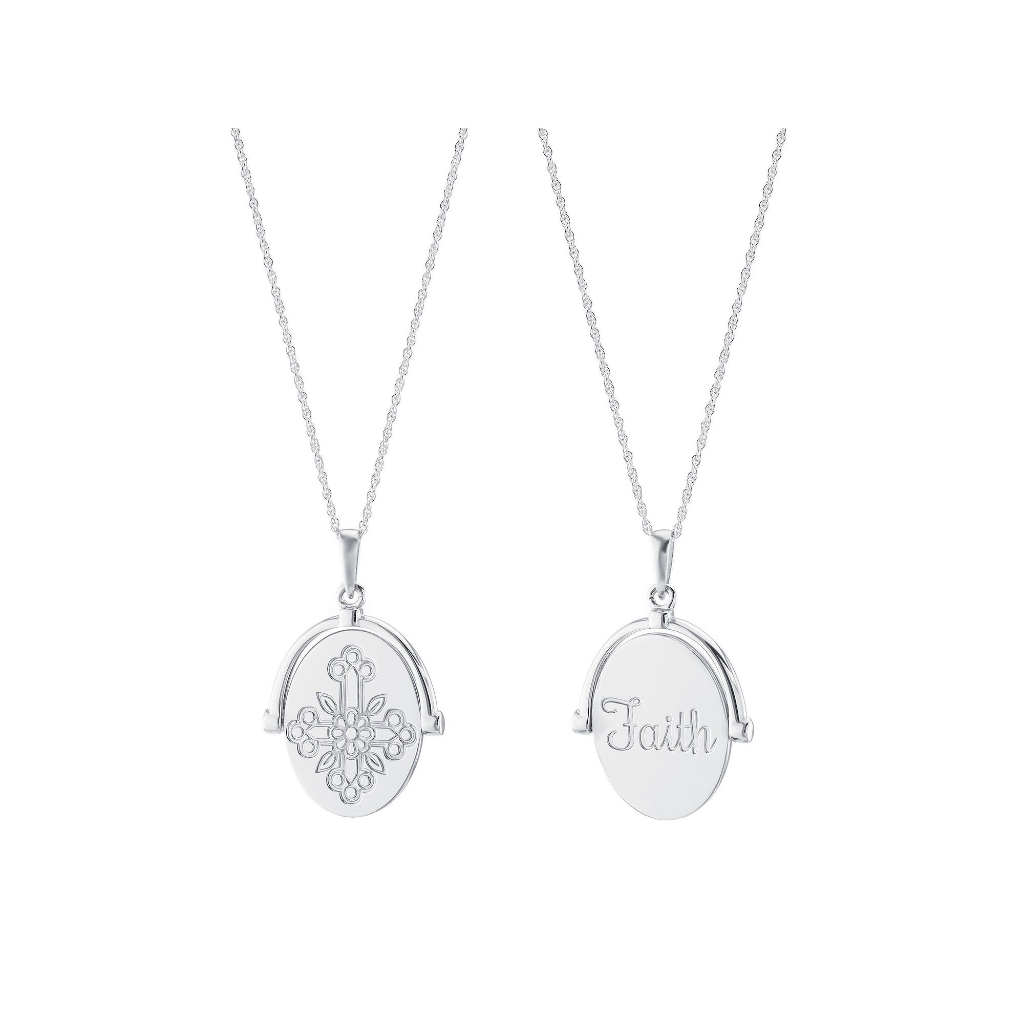 Athra NJ Inc Sterling Silver Reversible Faith & Cross Oval Medal Pendant N