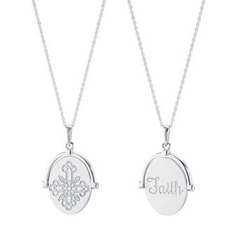 Athra NJ Inc Sterling Silver Reversible Faith & Cross Oval Medal Pendant Necklace