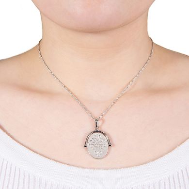 Athra NJ Inc Sterling Silver Reversible Faith & Cross Oval Medal Pendant Necklace