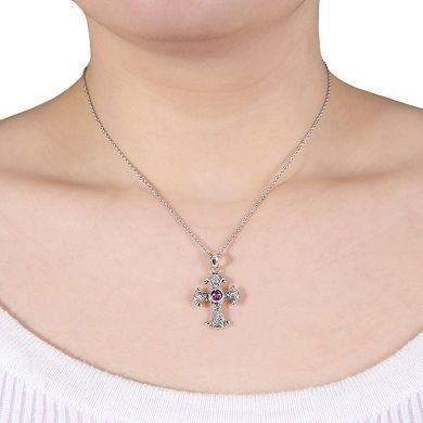 Athra NJ Inc Sterling Silver Amethyst Textured Cross Pendant Necklace