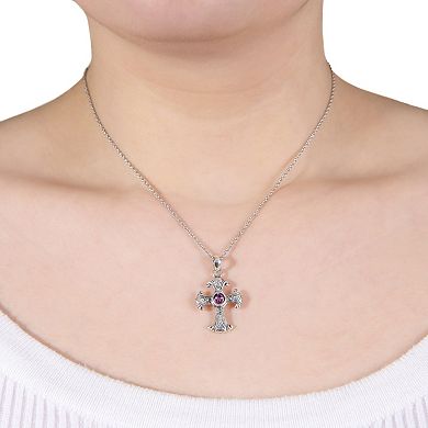 Athra NJ Inc Sterling Silver Amethyst Textured Cross Pendant Necklace
