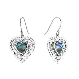 Athra NJ Inc Sterling Silver Abalone Filigree Heart Drop Earrings