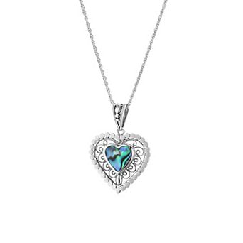 Athra NJ Inc Sterling Silver Abalone Filigree Heart Pendant Necklace