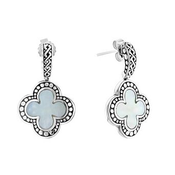 Athra NJ Inc Sterling Silver Mother Of Pearl Textured Clover Drop Earrings