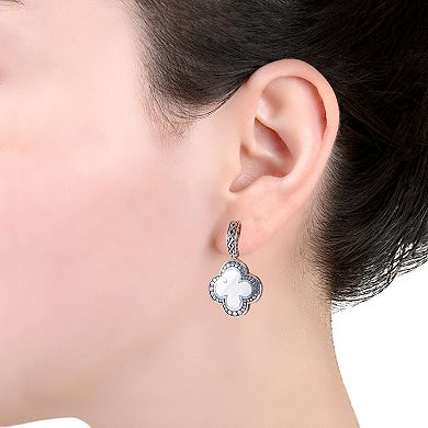 Athra NJ Inc Sterling Silver Mother Of Pearl Textured Clover Drop Earrings