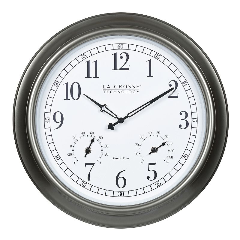 La Crosse Technology 404-1946 18-Inch Indoor/Outdoor Classic Plastic Pewter Atomic Analog Clock