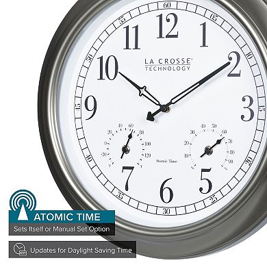 La Crosse Technology 404-00237-INT 18-Inch Indoor/Outdoor Classic Pewter Plastic Atomic Clock