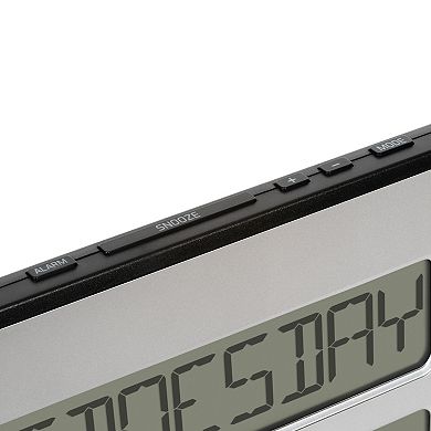 La Crosse Technology Silver Atomic Full Calendar Clock with Extra-Large Digits