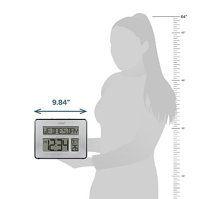 La Crosse Technology Silver Atomic Full Calendar Clock with Extra-Large Digits