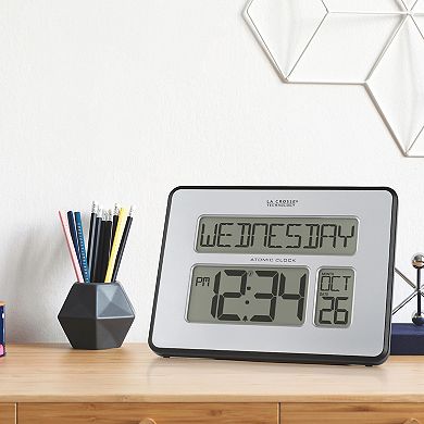 La Crosse Technology Silver Atomic Full Calendar Clock with Extra-Large Digits