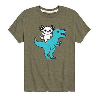 Boys 8-20 Axolotl Riding a Dinosaur Graphic Tee