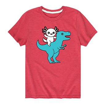 Boys 8-20 Axolotl Riding a Dinosaur Graphic Tee