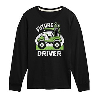 Boys 8-20 "Future Driver" Golf Cart Long Sleeve Graphic Tee
