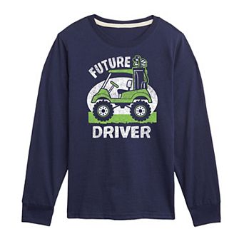 Boys 8-20 "Future Driver" Golf Cart Long Sleeve Graphic Tee