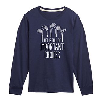 Boys 8-20 "Important Choices" Golf Clubs Long Sleeve Graphic Tee