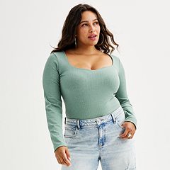 Miss Selfridge slinky bodysuit in green - ShopStyle Tops