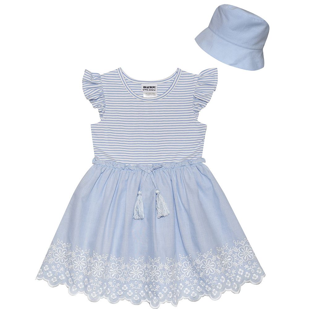 Baby Girls Striped Dress & Bonnet Set
