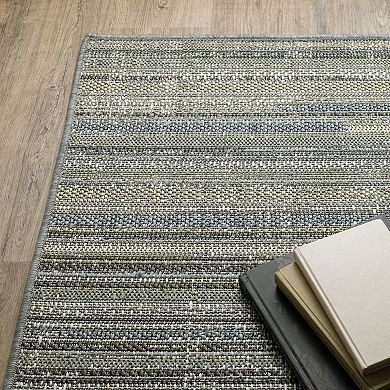 StyleHaven Calla Modern Distressed Stripe Blue Green Indoor Outdoor Area Rug