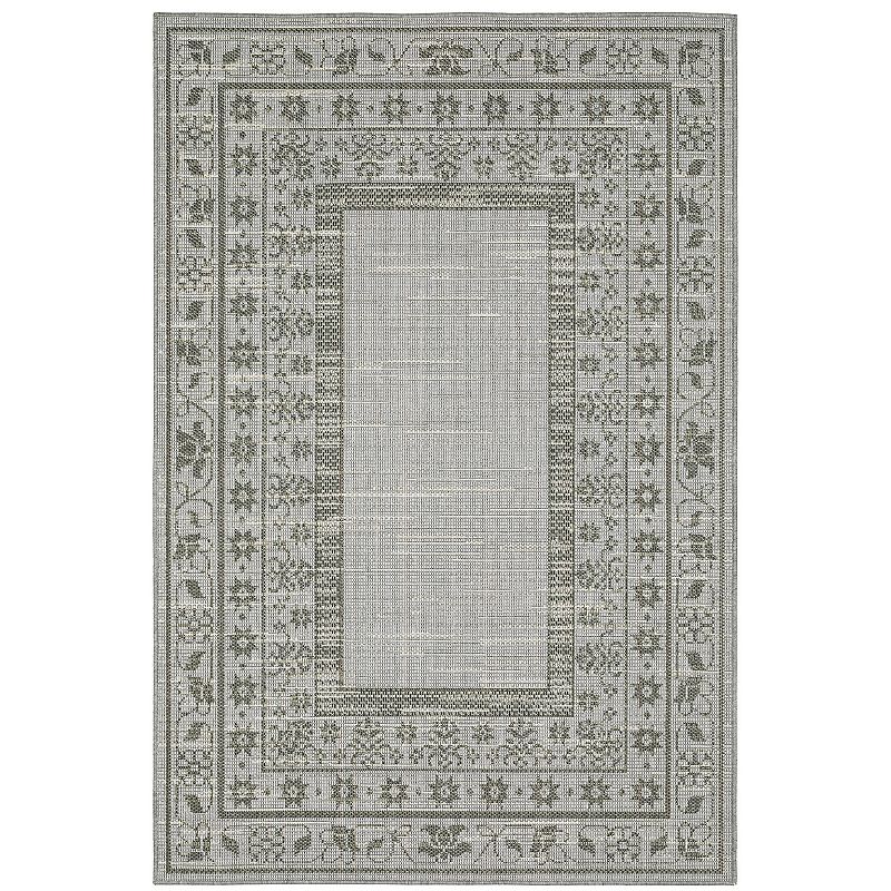 StyleHaven Calla Casual Border Beige Gray Indoor Outdoor Area Rug, White, 5X7 Ft