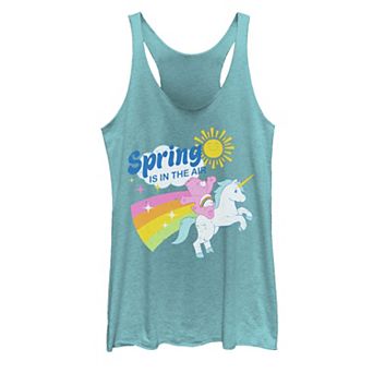 Juniors' Care Bears Riding Unicorn Spring Is In The Air Racerback Tank Top