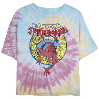 Juniors' Marvel The Amazing Spiderman Comic Background Tie Dye Tee