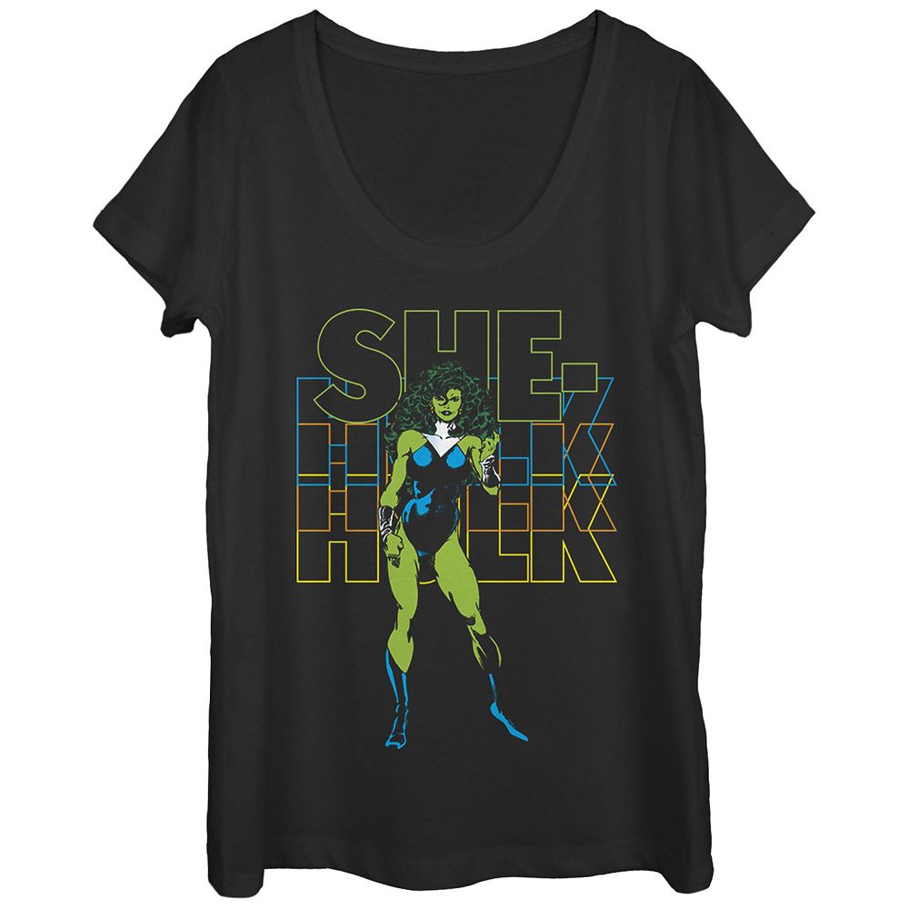 Juniors' Marvel She-Hulk Name Stack Portrait Scoop Neck Tee