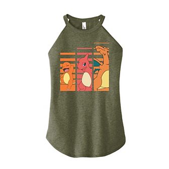 Juniors' Nintendo Pokemon Charmander's Evolution High Neck Graphic Tank Top