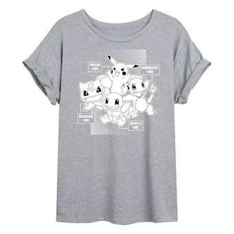 Juniors' Pokemon Labels Oversized Tee