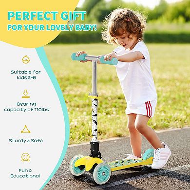 Aosom Kick Scooter for Kids Foldable Children's Scooter with 3 Wheels Adjustable Height and Flashing LED for Boys and Girls Pink