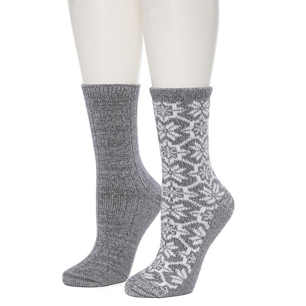 Women's Cuddl Duds 2Pack Plushfill Large Snowflake Rib Crew Socks