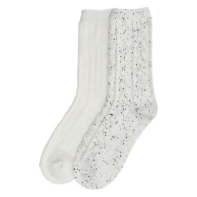 Women's Cuddl Duds® 2-Pack Plushfill Flecked Pucker Chain Cable Crew Socks