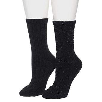 Women's Cuddl Duds® 2-Pack Plushfill Flecked Pucker Chain Cable Crew Socks