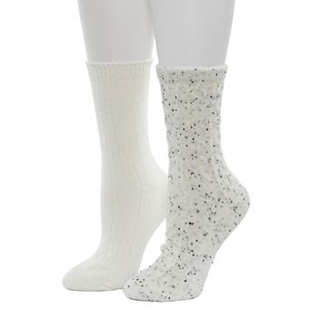 Women's Cuddl Duds® 2-Pack Plushfill Flecked Pucker Chain Cable Crew Socks