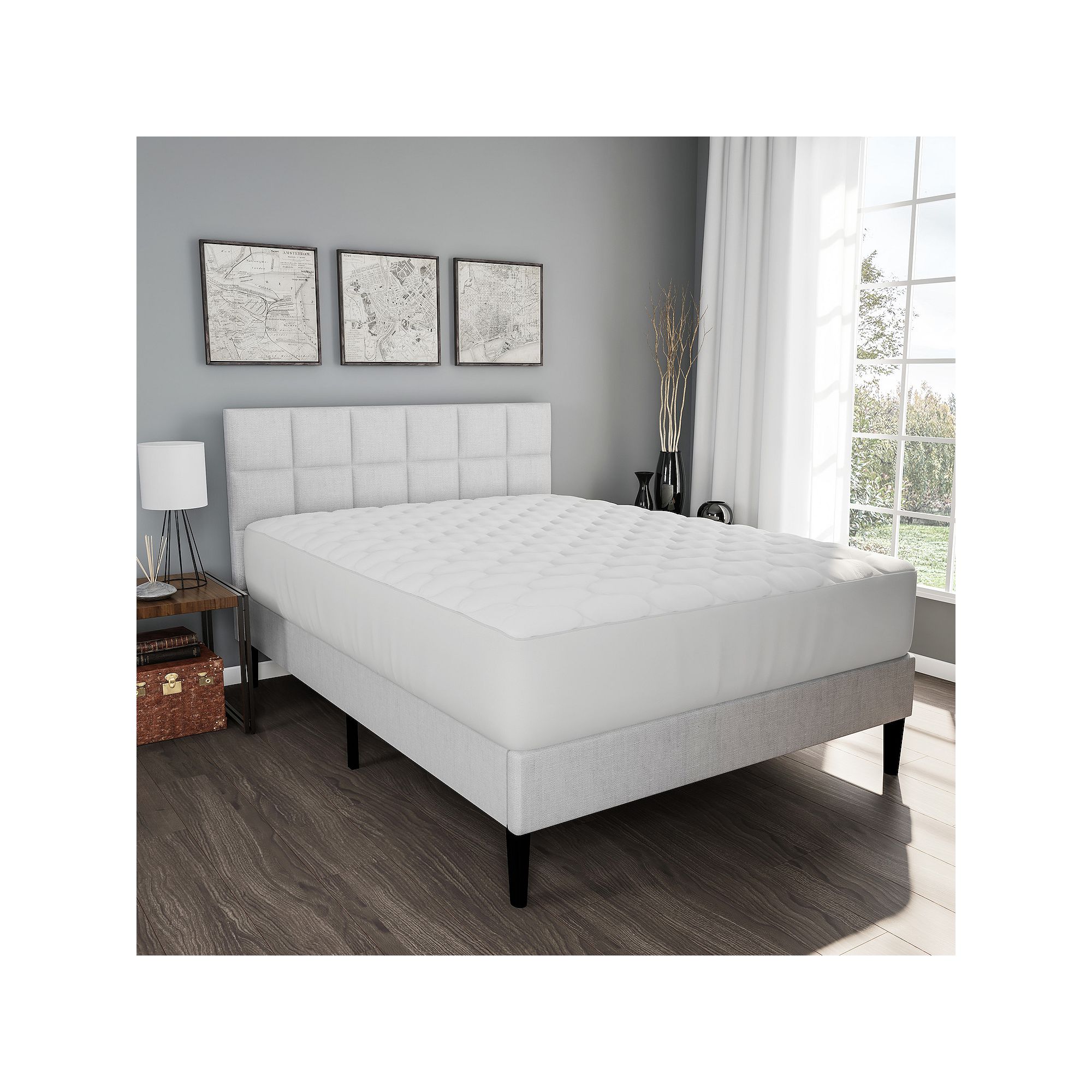 Lavish Home Overstuffed Quilted Padded Skirted Mattress Protector, White