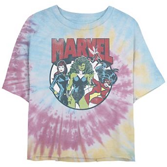 Juniors' Marvel Women Group Circle Shot Tie Dye Tee