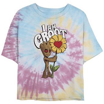Juniors' Marvel Guardians I AM GROOT Daisy Flower Valentine's Tie Dye Tee