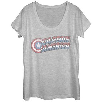 Juniors' Marvel Avengers Captain America Retro Logo Scoop Neck Tee