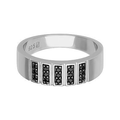 Men's AXL Sterling Silver Black Sapphire Vertical-Row Ring