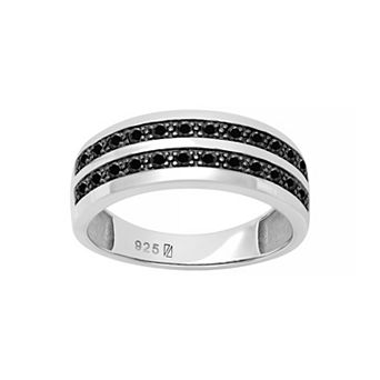 Men's AXL Sterling Silver Double-Row Black Sapphire Ring