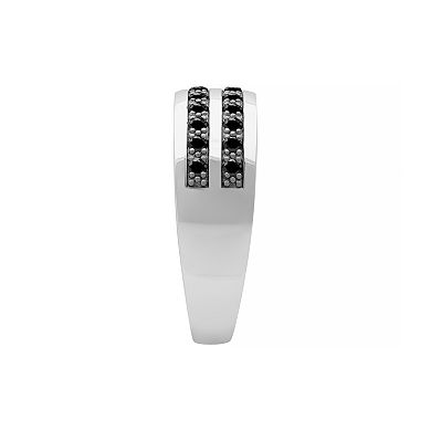 Men's AXL Sterling Silver Double-Row Black Sapphire Ring