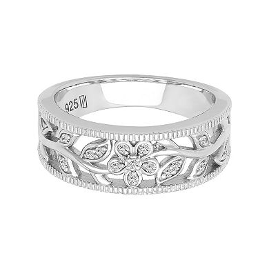 Love Always Sterling Silver 1/10 Carat T.W. Diamond Floral Anniversary Band