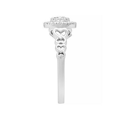 Love Always Sterling Silver 1/4 Carat T.W. Diamond Heart Halo Ring