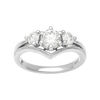 Love Always Sterling Silver Lab-Created Moissanite Three-Stone Chevron Ring