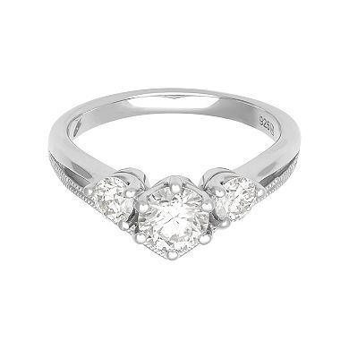 Love Always Sterling Silver Lab-Created Moissanite Three-Stone Chevron Ring