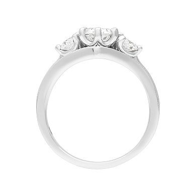 Love Always Sterling Silver Lab-Created Moissanite Three-Stone Chevron Ring