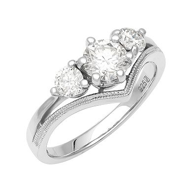 Love Always Sterling Silver Lab-Created Moissanite Three-Stone Chevron Ring