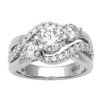 Love Always Sterling Silver Lab-Created Moissanite Trio Stone Swirl Ring