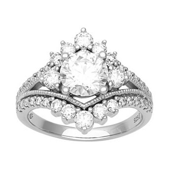 Love Always Sterling Silver Lab-Created Moissanite Crown Engagement Ring